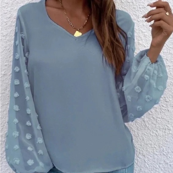 Boho Swiss Polka Dot Sheer Sleeve Top - Picture 8 of 12